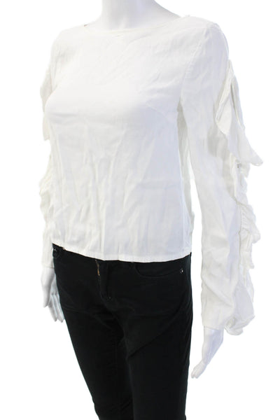Club Monaco Women Boho Blouse White Viscose Zip Long Sleeve Size XS