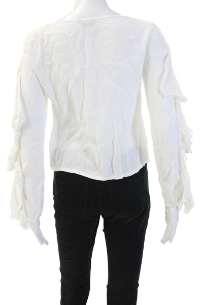 Club Monaco Women Boho Blouse White Viscose Zip Long Sleeve Size XS