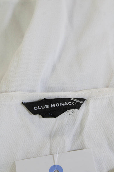 Club Monaco Women Boho Blouse White Viscose Zip Long Sleeve Size XS