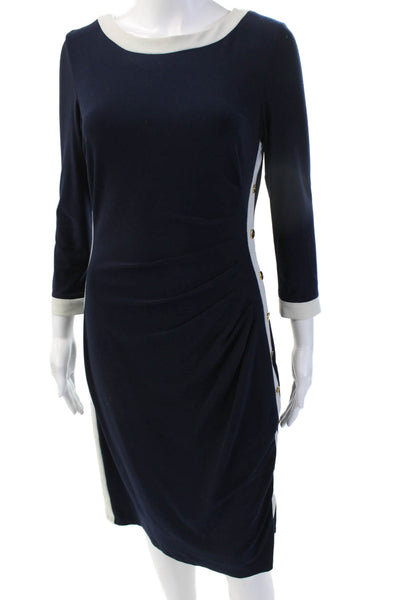 Lauren Ralph Lauren Womens Sheath Dress Dark Blue 3/4 Sleeve Round Neck Size 6