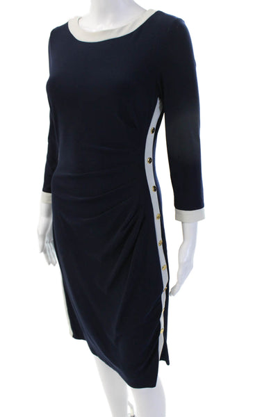 Lauren Ralph Lauren Womens Sheath Dress Dark Blue 3/4 Sleeve Round Neck Size 6