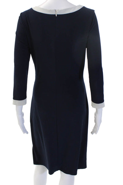 Lauren Ralph Lauren Womens Sheath Dress Dark Blue 3/4 Sleeve Round Neck Size 6