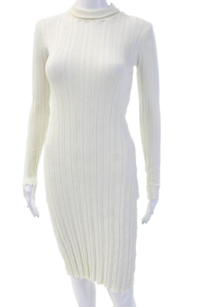 Zara Women Bodycon Sweater Dress Beige Mock Neck Long Sleeve Midi Size S