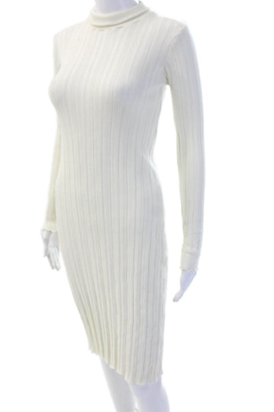 Zara Women Bodycon Sweater Dress Beige Mock Neck Long Sleeve Midi Size S