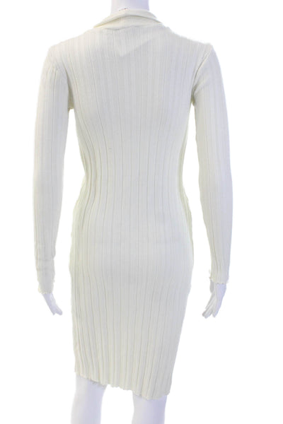 Zara Women Bodycon Sweater Dress Beige Mock Neck Long Sleeve Midi Size S