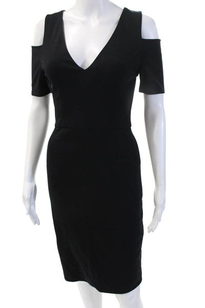 BCBGMAXAZRIA Women Bodycon Sheath Dress Black V-Neck Short Sleeve Midi Size XS