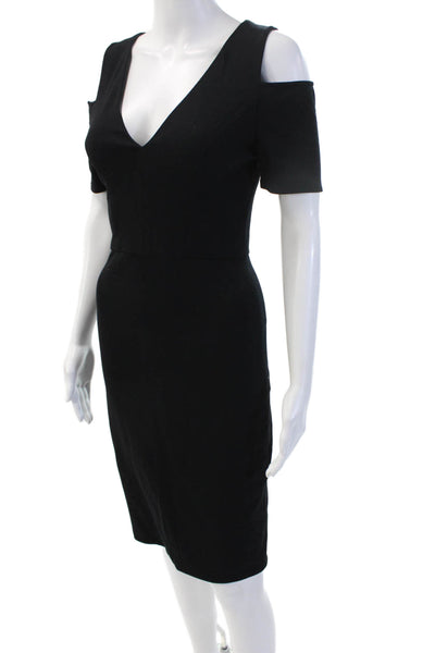 BCBGMAXAZRIA Women Bodycon Sheath Dress Black V-Neck Short Sleeve Midi Size XS