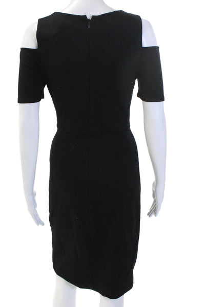 BCBGMAXAZRIA Women Bodycon Sheath Dress Black V-Neck Short Sleeve Midi Size XS