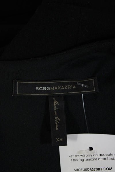BCBGMAXAZRIA Women Bodycon Sheath Dress Black V-Neck Short Sleeve Midi Size XS