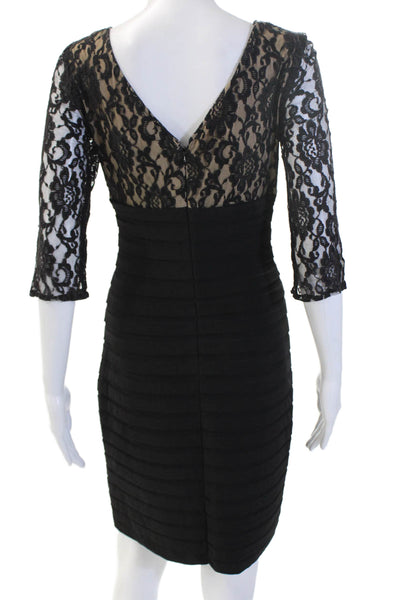 Adrianna Papell Womens Bodycon Beige V-Neck 3/4 Sleeve Mid-Calf Dress Size 2