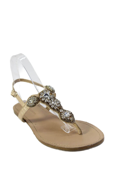 BCBGMAXAZRIA Womens Thong Strap Beaded  Rhinestone Sandals Nude Size 7.5