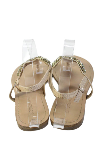 BCBGMAXAZRIA Womens Thong Strap Beaded  Rhinestone Sandals Nude Size 7.5