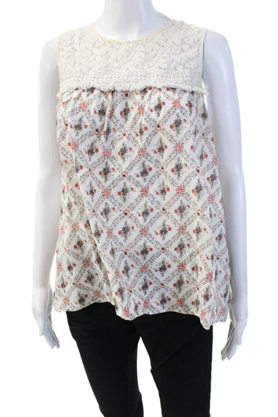 Max Studio Womens Tunic Blouse Sleeveless Floral Beige Cotton Size M