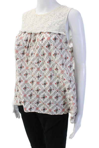 Max Studio Womens Tunic Blouse Sleeveless Floral Beige Cotton Size M