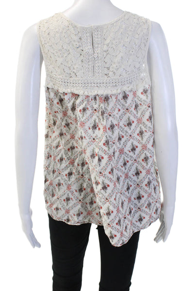 Max Studio Womens Tunic Blouse Sleeveless Floral Beige Cotton Size M