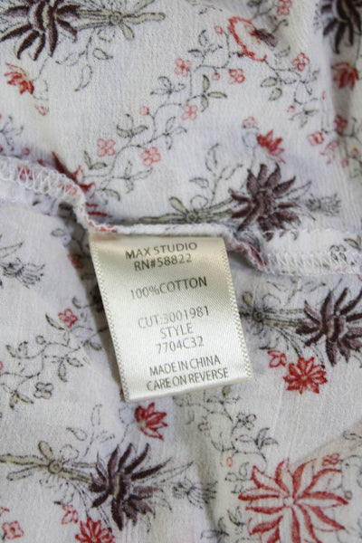 Max Studio Womens Tunic Blouse Sleeveless Floral Beige Cotton Size M