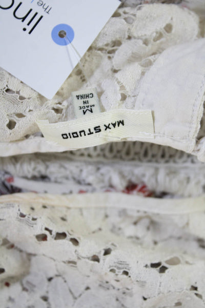 Max Studio Womens Tunic Blouse Sleeveless Floral Beige Cotton Size M