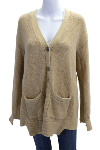 Rosetta Getty Womens Beige V Neck Long Sleeve Cardigan Button 84% Cotton Size L