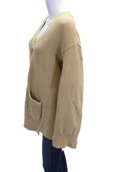 Rosetta Getty Womens Beige V Neck Long Sleeve Cardigan Button 84% Cotton Size L