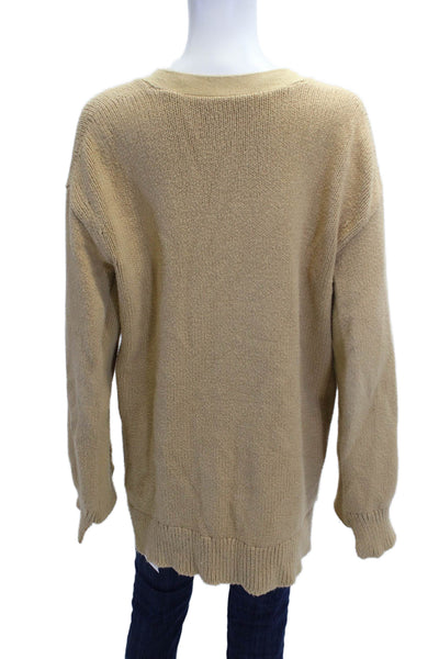 Rosetta Getty Womens Beige V Neck Long Sleeve Cardigan Button 84% Cotton Size L