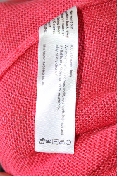 Eileen Fisher Women Red Organic Linen V Neck Long Sleeve Pullover Size S