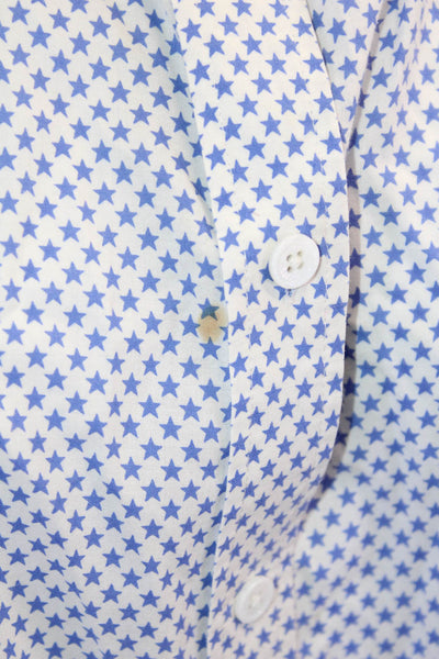 Equipment Femme Womens Collared Button Up Blue Cotton Stars Long Sleeve Size L