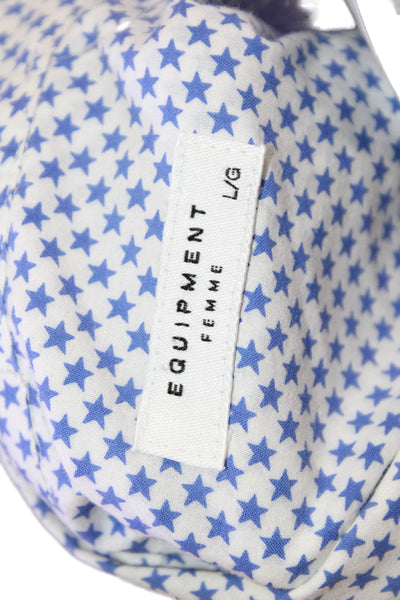 Equipment Femme Womens Collared Button Up Blue Cotton Stars Long Sleeve Size L