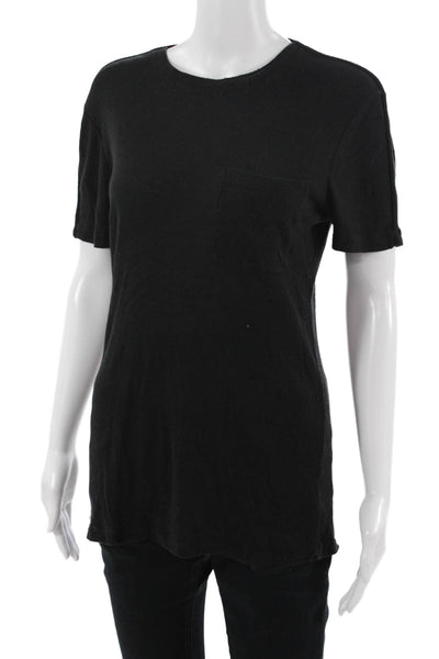 Helmut Lang Women Black Petite Angora Basic T-Shirt Short Sleeve Size S