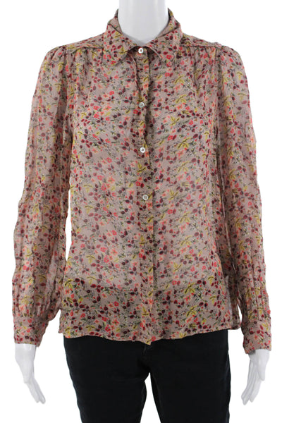 Ba&Sh Womens Beige Floral Collared Button Up Long Sleeve Viscose Blouse Size XS
