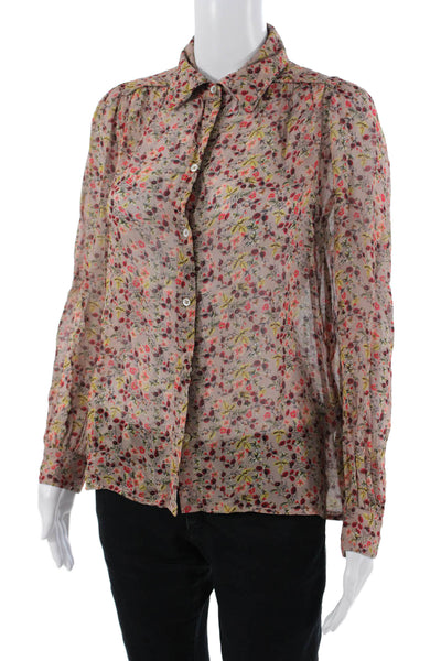 Ba&Sh Womens Beige Floral Collared Button Up Long Sleeve Viscose Blouse Size XS