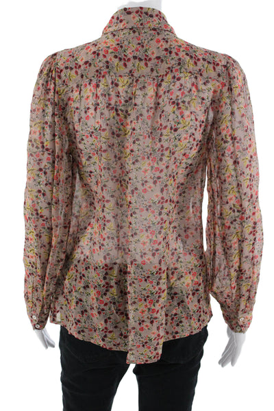 Ba&Sh Womens Beige Floral Collared Button Up Long Sleeve Viscose Blouse Size XS