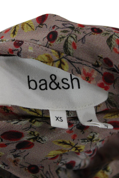 Ba&Sh Womens Beige Floral Collared Button Up Long Sleeve Viscose Blouse Size XS