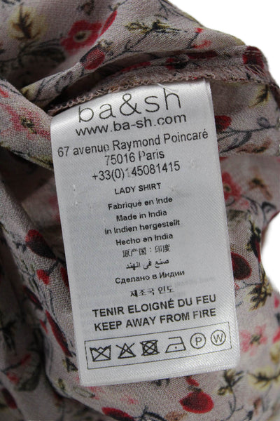 Ba&Sh Womens Beige Floral Collared Button Up Long Sleeve Viscose Blouse Size XS