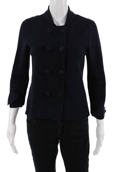 J Crew Women Pea Coat Dark Blue Cotton Button 3/4 Sleeve Mock Neck Size S