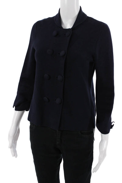 J Crew Women Pea Coat Dark Blue Cotton Button 3/4 Sleeve Mock Neck Size S