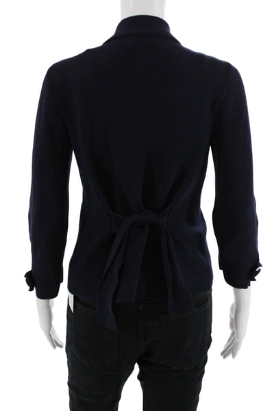 J Crew Women Pea Coat Dark Blue Cotton Button 3/4 Sleeve Mock Neck Size S