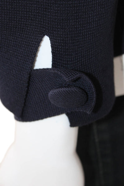 J Crew Women Pea Coat Dark Blue Cotton Button 3/4 Sleeve Mock Neck Size S