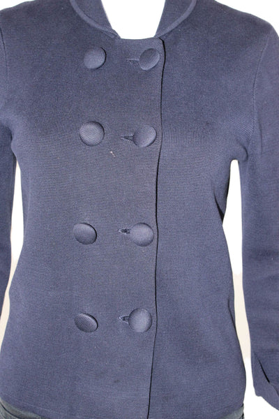 J Crew Women Pea Coat Dark Blue Cotton Button 3/4 Sleeve Mock Neck Size S