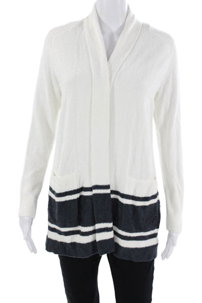 Barefoot Dreams Unisex Cardigan White Striped 75% Nylon 25% Bamboo Size XS