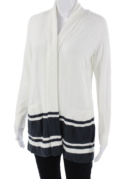 Barefoot Dreams Unisex Cardigan White Striped 75% Nylon 25% Bamboo Size XS