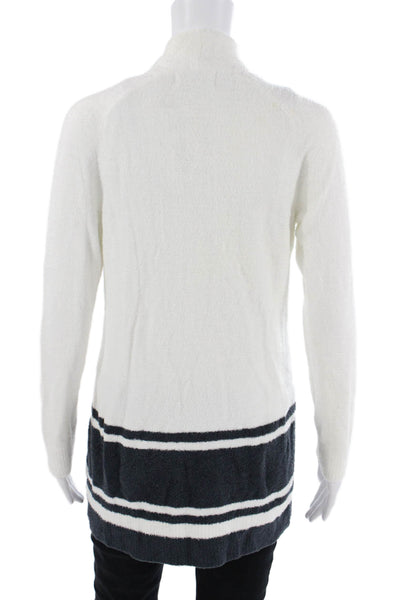Barefoot Dreams Unisex Cardigan White Striped 75% Nylon 25% Bamboo Size XS