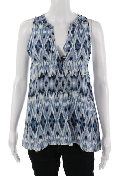 Joie Womens V Neck Sleeveless Silk Tunic Blouse Blue Geometric Aztec Size XS