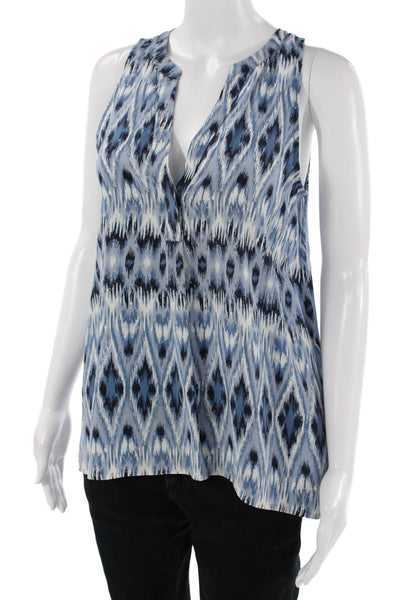 Joie Womens V Neck Sleeveless Silk Tunic Blouse Blue Geometric Aztec Size XS