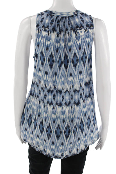 Joie Womens V Neck Sleeveless Silk Tunic Blouse Blue Geometric Aztec Size XS