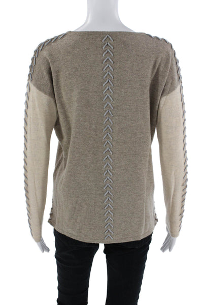 Claudia Nichole Women Beige Pullover Sweater Crew Neck Long Sleeve Size XS