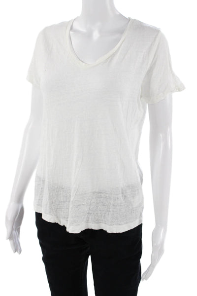 Vineyard Vines Womens Linen V-Neck T-Shirt White Short Sleeve Size XS