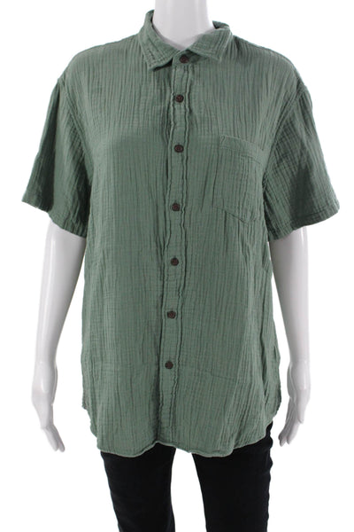 J Crew Womens Green Cotton Collared Short Sleeve Button Up Basic Size L