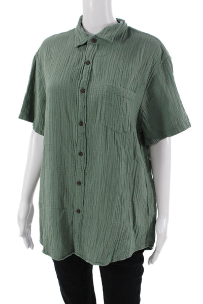 J Crew Womens Green Cotton Collared Short Sleeve Button Up Basic Size L