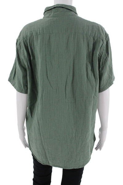 J Crew Womens Green Cotton Collared Short Sleeve Button Up Basic Size L