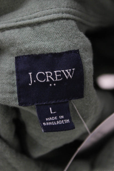 J Crew Womens Green Cotton Collared Short Sleeve Button Up Basic Size L